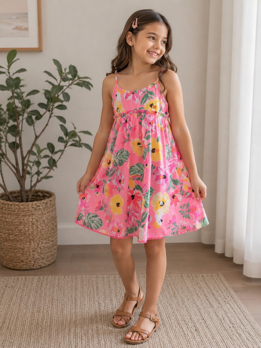 Tommy Bahama Kids Tropical Floral Dress Pink & Green Girls 6